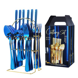 Gold Plated Cutlery - 24 قطعة أواني الطعام الفولاذ المقاوم