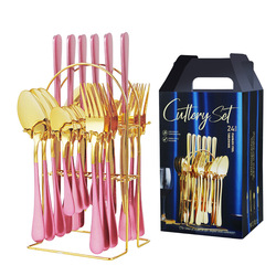 24 قطعة أواني الطعام الفولاذ ا - مراجعة Gold Plated Cutlery وسعره
